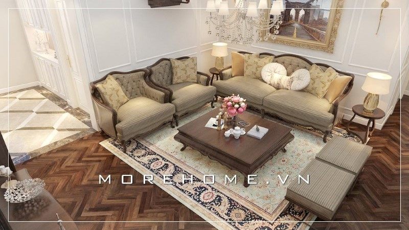 Bàn trà phòng khách gỗ óc chó góp phần mang tới giá trị thẩm mỹ cho không gian căn phòng.