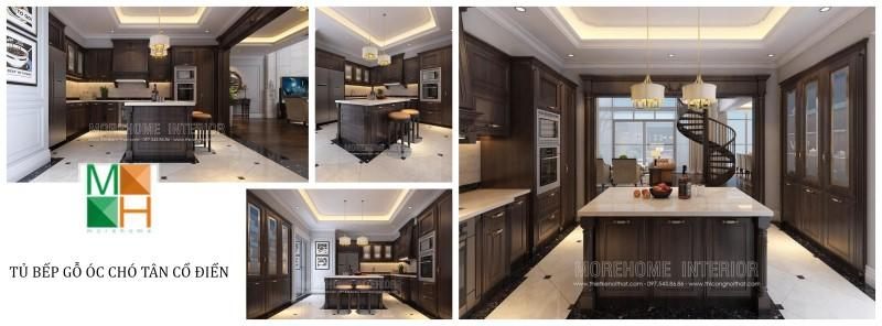 Khách hàng đang rất quan tâm đến thiết kế tủ bếp gỗ óc chó theo phong cách tân cổ điển vì nó có tính thẩm mỹ cao, tiện dụng và đảm bảo an toàn cho người sử dụng.