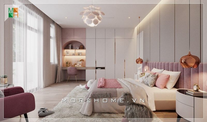 Tap đầu giường hình elip lạ mắt và đèn ngủ thả trần kiểu dáng độc đáo sẽ góp phần tạo nên vẻ đẹp hiện đại và sang trọng cho phòng ngủ của bạn.