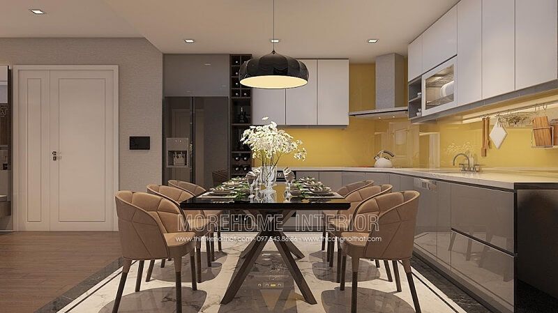 Bộ bàn ghế ăn cao cấp được thiết kế với mặt bàn sử dụng kính cường lực cao cấp cùng với 6 ghế gỗ bọc da sang trọng sẽ tạo nên vẻ đẹp tinh tế và đẳng cấp cho gia chủ.